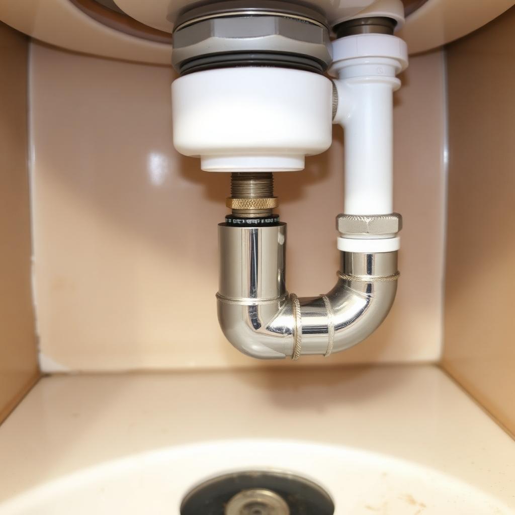 Repaired sink trap, dry and clean